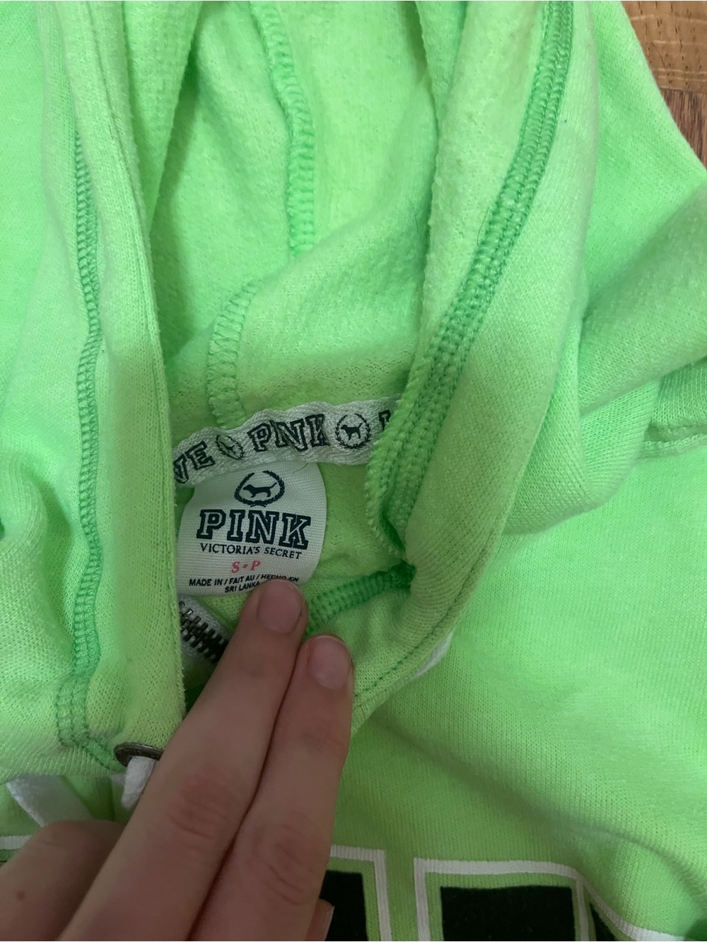 Victoria's Secret PINK Green Full Zip Hoodie size small - Picture 3 of 4